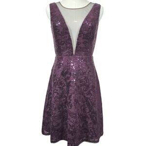 BCBG MAX AZRIA Selina Purple Sequin Paisley V Neck Sleeveless Mini Dress Size 2